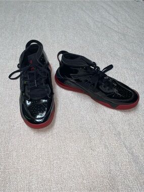 Nike Jordan Air Mars 270 in black and red patent leather, men's size 9.5.